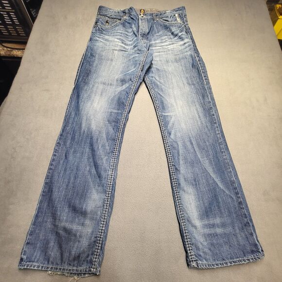 Parish Nation Jeans Mens 34x33 Blue Relaxed Fit Straight Leg Distressed Denim - Picture 1 of 11